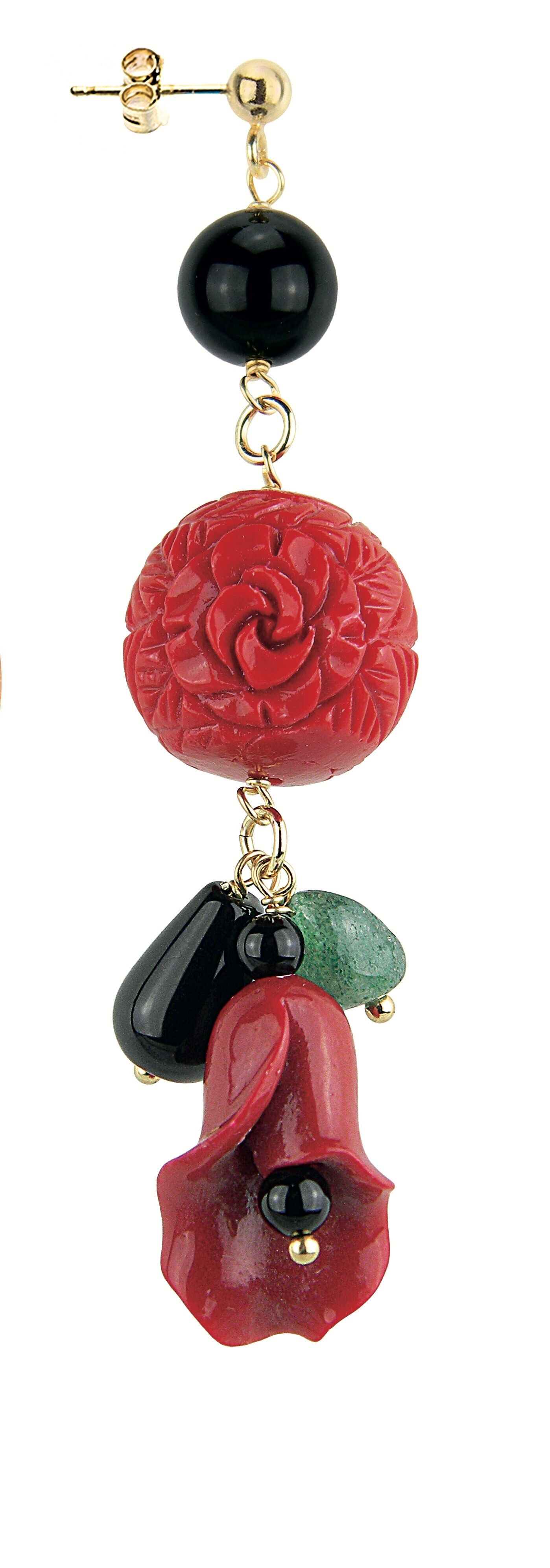 Mix & Match Einzelner Damen-Ohrring Rote Koralle Steinkugel aus Messing Natursteinen und Harzen Made in Italy