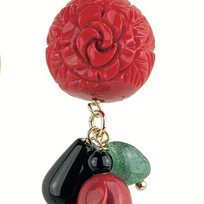 Mix & Match Mujer Single Pendiente Coral Rojo Bola de Piedra de Latón Piedras Naturales y Resinas Made in Italy