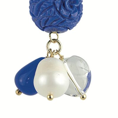 Mix & Match Einzelner Ohrring für Damen, blauer Kugelstein, Perle aus Messing, Natursteinen und Harzen, hergestellt in Italien