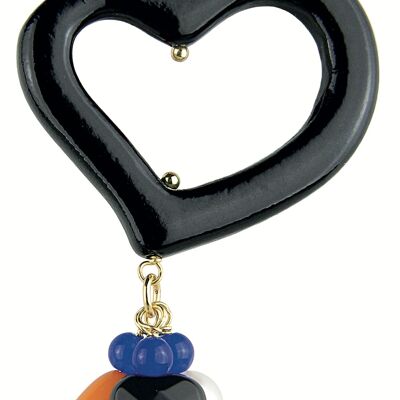 Single Woman Earring Mix & Match Black Heart Stone Pearl in Brass Natural Stones and Resins Made in Italy