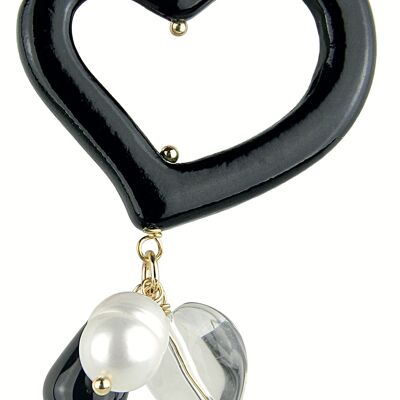 Single Woman Earring Mix & Match Black Heart Stone Pearl in Brass Natural Stones and Resins Made in Italy