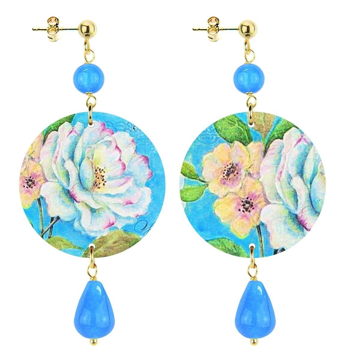 Celebra la primavera con gioielli ispirati ai fiori. Orecchini Donna The Circle Piccolo Fiori Fondo Azzurro. Made in Italy