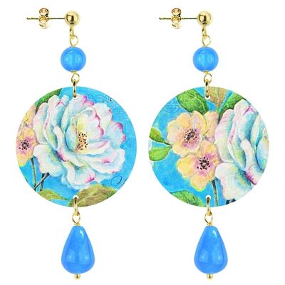 Celebra la primavera con gioielli ispirati ai fiori. Orecchini Donna The Circle Piccolo Fiori Fondo Azzurro. Made in Italy