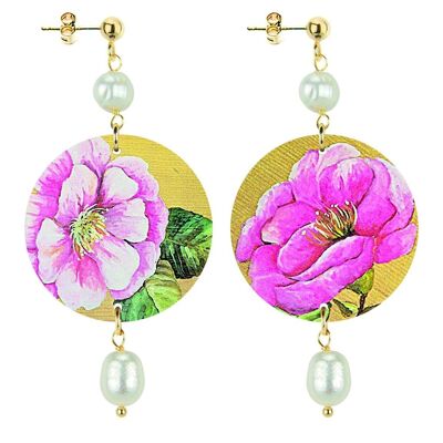 Celebre la primavera con joyas inspiradas en flores. Pendientes Mujer El Círculo Pequeño Flores Fondo Claro. Hecho en Italia