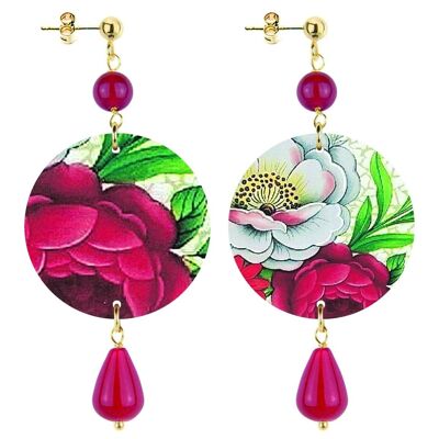 Célébrez le printemps avec des bijoux inspirés des fleurs. Boucles d'Oreilles Femme Petit Cercle Fleurs Rouges et Blanches. Fabriqué en Italie