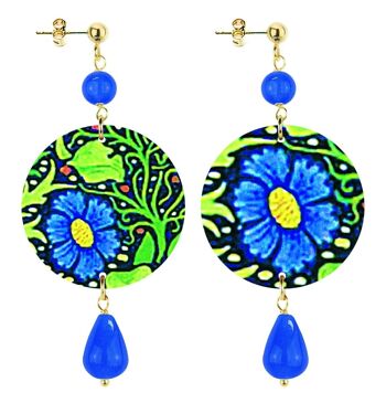 Célébrez le printemps avec des bijoux inspirés des fleurs. Boucles d'oreilles pour femme The Circle Small Blue Flower Fabriqué en Italie
