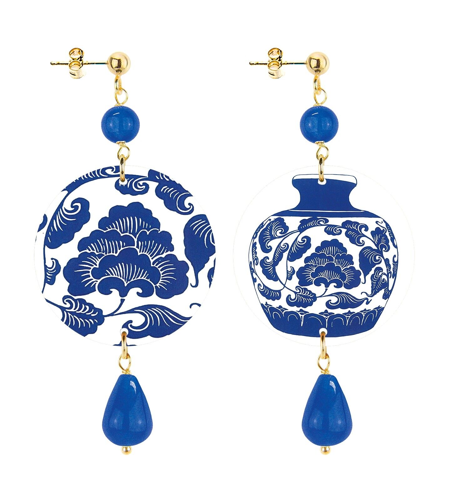 Celebra la primavera con gioielli ispirati ai fiori.Orecchini Donna The Circle Piccolo Vaso Blu. Made in Italy