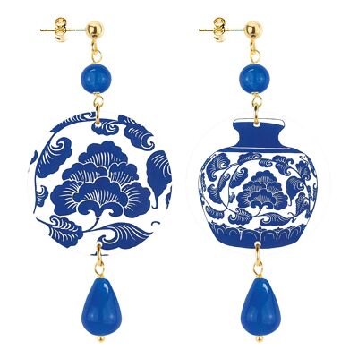 Celebrate spring with jewels inspired by flowers. The Circle Small Blue Vase Women's Earrings. Made in Italy
