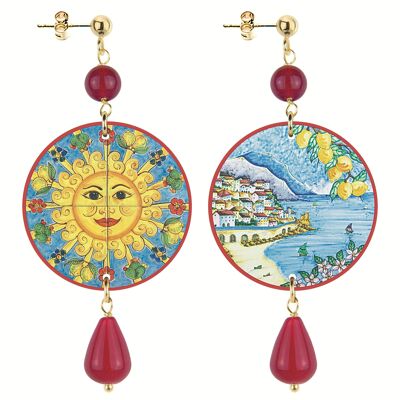 Women's Earrings The Circle Small Sun Landscape. Made in Italy