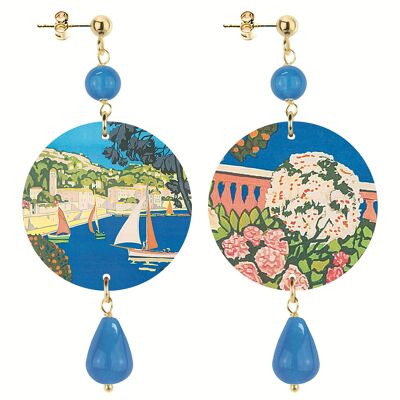 Celebrate spring with flower-inspired jewelry. Women's Earrings The Small Circle Flowers and Boats Landscape. Made in Italy