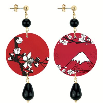 Celebrate spring with flower-inspired jewelry. The Circle Women's Earrings Small Branch in Flower Red Background. Made in Italy