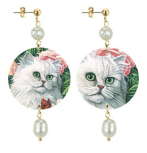 Gioielli per chi ama gli animali. Orecchini Donna The Circle Piccolo Gatto Bianco. Made in Italy