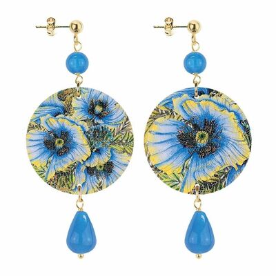 Feiern Sie den Frühling mit von Blumen inspiriertem Schmuck. Die Kreis-Ohrringe der kleinen blauen Blumen-Frauen. Hergestellt in Italien