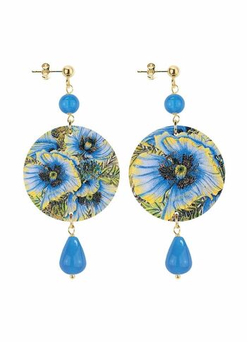 Célébrez le printemps avec des bijoux inspirés des fleurs. Boucles d'oreilles pour femmes The Circle Small Blue Flower. Fabriqué en Italie