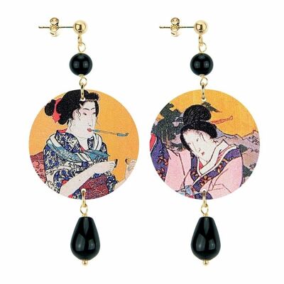 The Circle Little Geisha Woman Earrings Black. Made in Italy