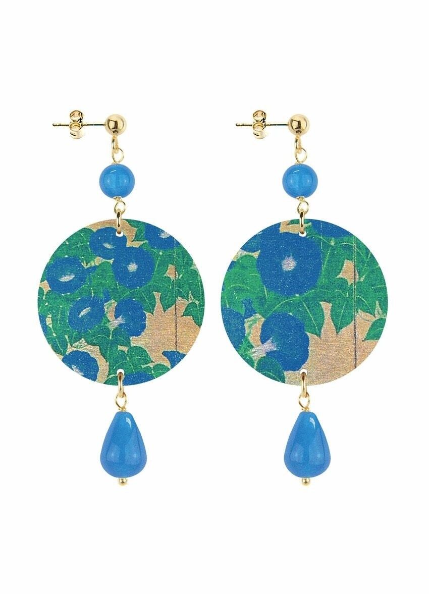 Celebra la primavera con gioielli ispirati ai fiori. Orecchini Donna The Circle Piccolo Fiori Azzurro Fondo Oro. Made in Italy