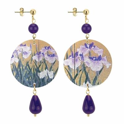 Célébrez le printemps avec des bijoux inspirés des fleurs. Boucles d'Oreilles Femme Le Petit Cercle Fleurs Violettes Fond Or. Fabriqué en Italie