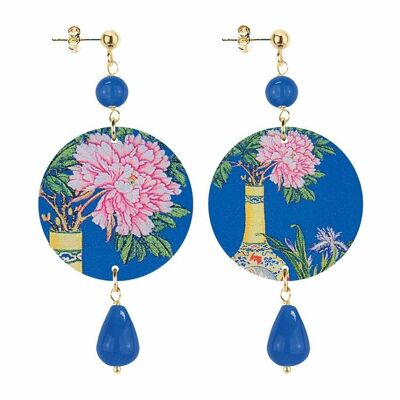 Celebrate spring with flower-inspired jewelry. The Circle Women's Earrings Small Pink Flower in Yellow Vase. Made in Italy