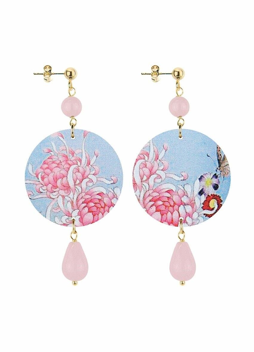 Celebra la primavera con gioielli ispirati ai fiori. Orecchini Donna The Circle Piccolo Fiore Rosa Fondo Celeste. Made in Italy