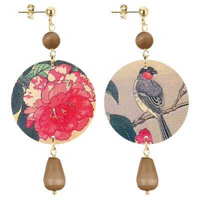 Celebrate spring with flower-inspired jewelry. The Circle Women's Earrings Small Red Flower and Bird. Made in Italy