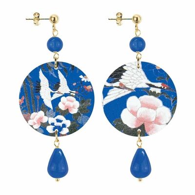 Celebre la primavera con joyas inspiradas en la naturaleza. Pendientes Mujer El Circulo Garzas Pequeñas Fondo Azul.Hecho en Italia