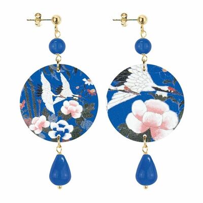 Celebrate spring with nature-inspired jewelry. The Circle Small Herons Women's Earrings Blue Background. Made in Italy