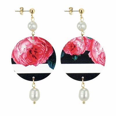 Celebrate spring with flower-inspired jewelry. Women's Earrings The Circle Small Pink Flower Lines Background. Made in Italy