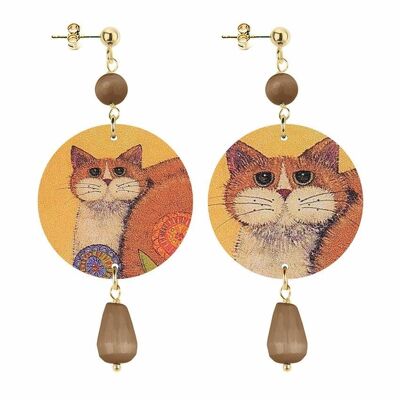 Bijoux pour les amoureux des animaux. Boucles d'oreilles pour femmes The Circle Small Brown Cat. Fabriqué en Italie
