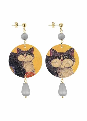 Bijoux pour les amoureux des animaux. Boucles d'oreilles pour femmes The Circle Small Grey Cat. Fabriqué en Italie