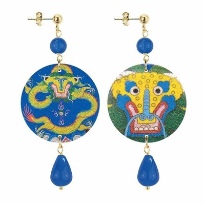 The Circle Small Blue Dragon Women's Earrings. Made in Italy