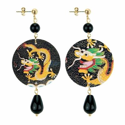The Circle Small Black Dragon Women's Earrings. Made in Italy