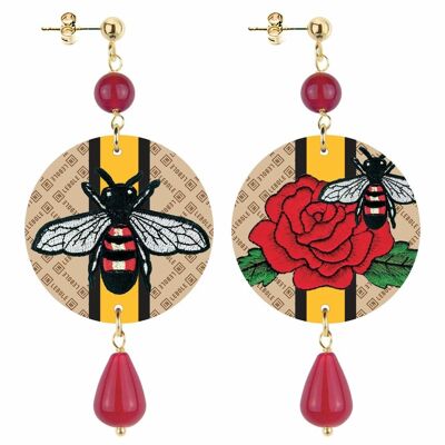 Celebrate spring with flower-inspired jewelry. The Circle Small Red Rose and Bee Women's Earrings. Made in Italy