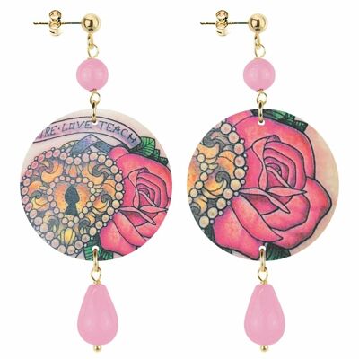 Pendientes de Mujer The Circle Small Rosa y Candado. Hecho en Italia