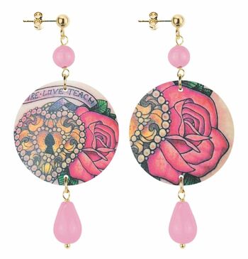 Boucles d'Oreilles Femme The Circle Small Rose et Cadenas. Fabriqué en Italie