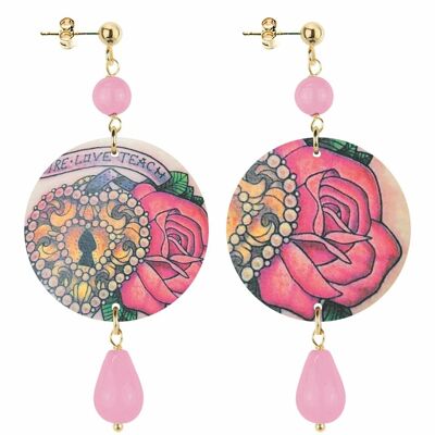 The Circle Small Pink and Padlock Women's Earrings. Made in Italy