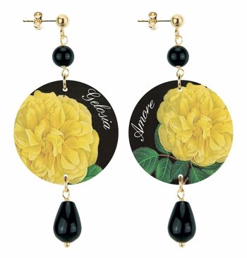 Célébrez le printemps avec des bijoux inspirés des fleurs. Boucles d'Oreilles Femme Le Cercle Petite Fleur Jaune Jalousie Amour. Fabriqué en Italie