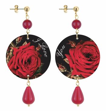 Boucles d'oreilles pour femme The Circle Small Red Rose I Love You en laiton et pierres naturelles de rubis Made in Italy