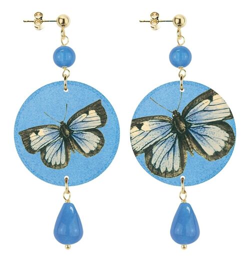 Celebra la primavera con gioielli ispirati alla natura. Orecchini Donna The Circle Piccolo Farfalla Fondo Azzurro. Made in Italy