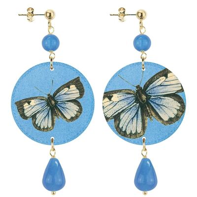 Celebrate spring with nature-inspired jewelry. The Circle Small Butterfly Women's Earrings Blue Background. Made in Italy