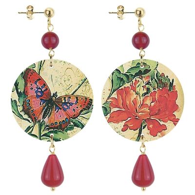 Celebrate spring with nature-inspired jewelry. The Circle Small Butterfly and Red Flower Women's Earrings. Made in Italy