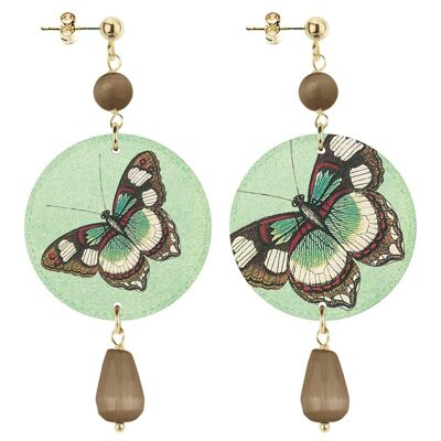 Célébrez le printemps avec des bijoux inspirés de la nature. Boucles d'Oreilles Femme Le Cercle Petit Papillon Fond Vert. Fabriqué en Italie