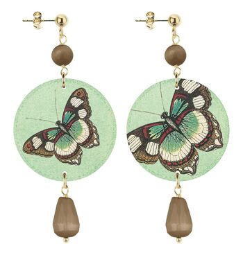 Célébrez le printemps avec des bijoux inspirés de la nature. Boucles d'Oreilles Femme Le Cercle Petit Papillon Fond Vert. Fabriqué en Italie
