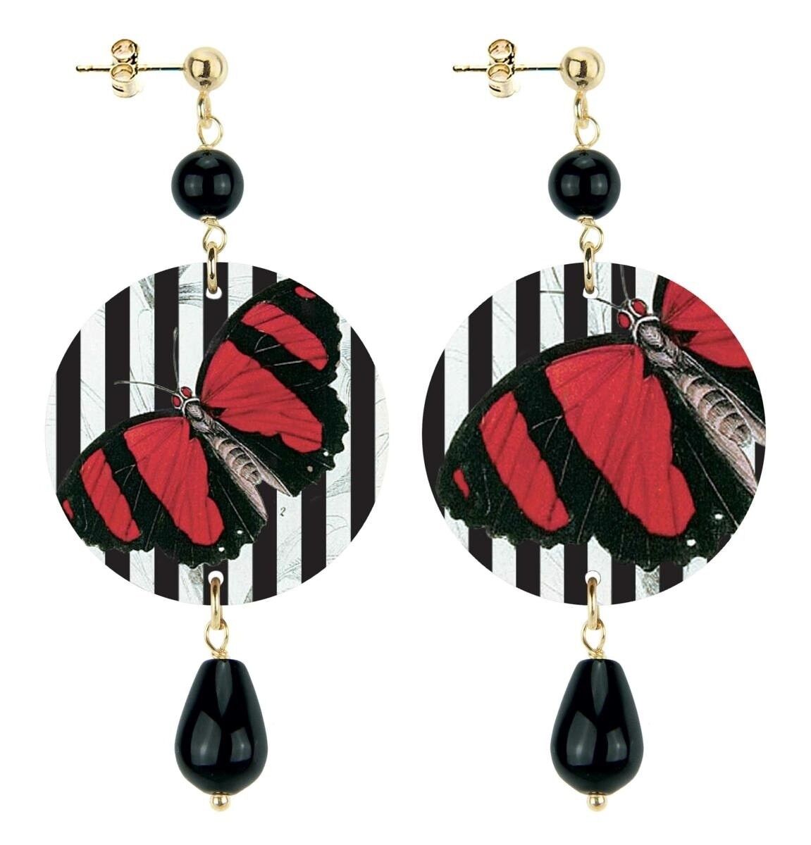 Celebra la primavera con gioielli ispirati alla natura. Orecchini Donna The Circle Piccolo Farfalla Rossa Fondo Righe. Made in Italy