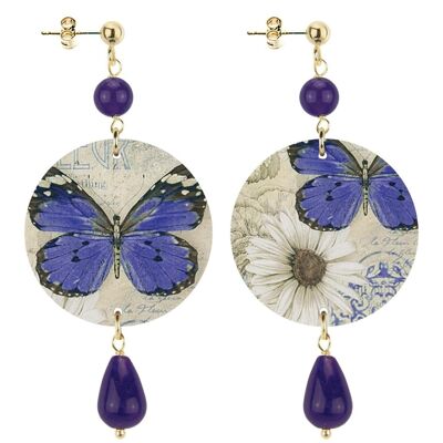 Celebrate spring with nature-inspired jewelry. Women's Earrings The Circle Small Purple Butterfly Light Background. Made in Italy