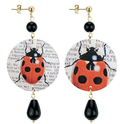 Celebrate spring with nature-inspired jewelry. Women's Earrings The Circle Small Ladybug Clear Background. Made in Italy