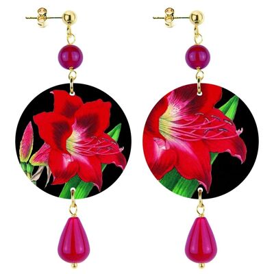 Celebre la primavera con joyas inspiradas en flores. Pendientes de Mujer The Circle Pequeña Flor Roja Fondo Negro.Hecho en Italia