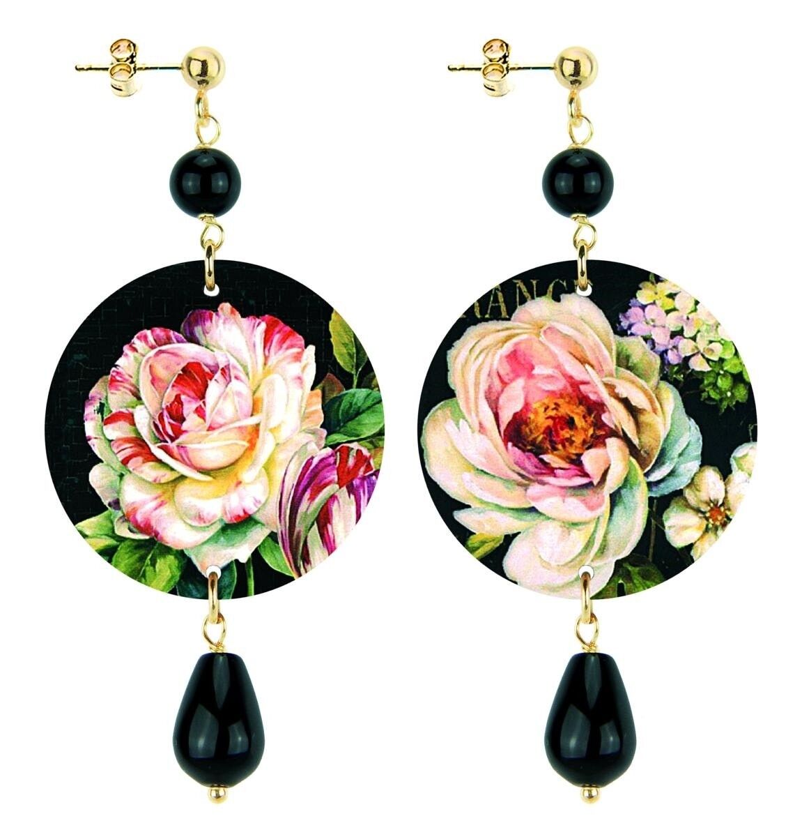 Celebra la primavera con gioielli ispirati ai fiori. Orecchini Donna The Circle Piccolo Fiore Bianco Fondo Nero. Made in Italy