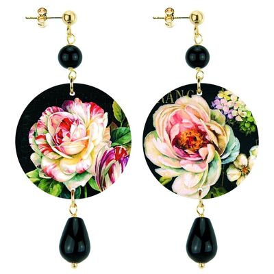 Celebre la primavera con joyas inspiradas en flores. Pendientes de Mujer The Circle Pequeña Flor Blanca Fondo Negro.Hecho en Italia