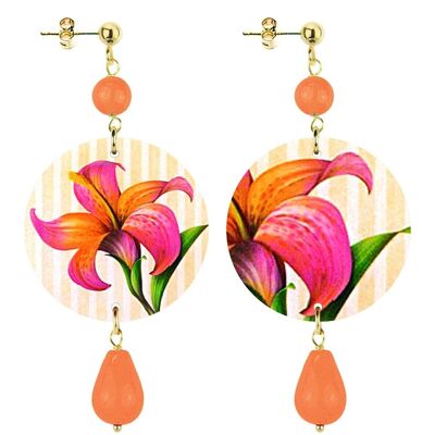 Célébrez le printemps avec des bijoux inspirés des fleurs. Boucles d'oreilles pour femmes The Circle Small Orange Flower Lines Background. Fabriqué en Italie