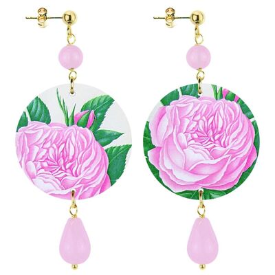 Feiern Sie den Frühling mit von Blumen inspiriertem Schmuck. Die Ohrringe der Kreis-kleinen rosa Blumen-Frauen. Hergestellt in Italien